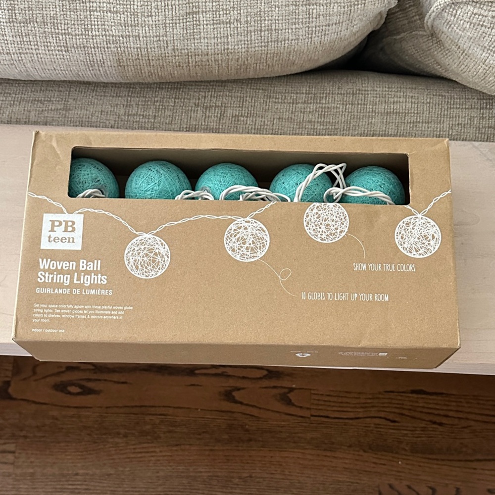 Pottery Barn Teen Teal Woven Ball String Lights